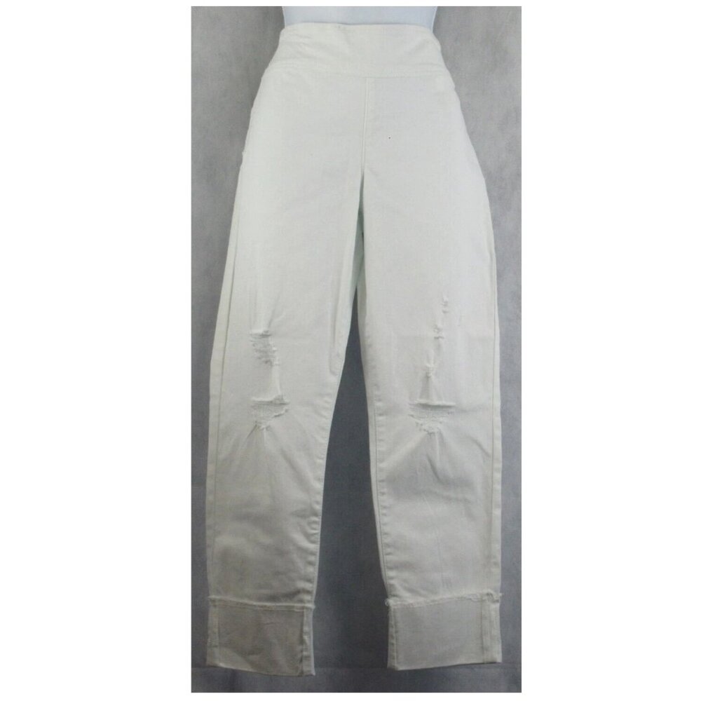 INC Women's Mid-Rise Straight-Leg Distressed Pull-On Jeans, White, 6 / 28 Waist